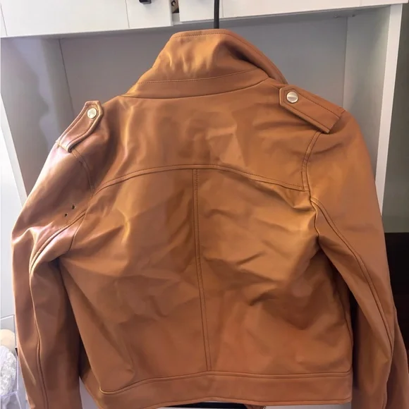 Faux Leather Moto Jacket - Tan.         There are two small holes that are 📸 - Picture 10 of 10